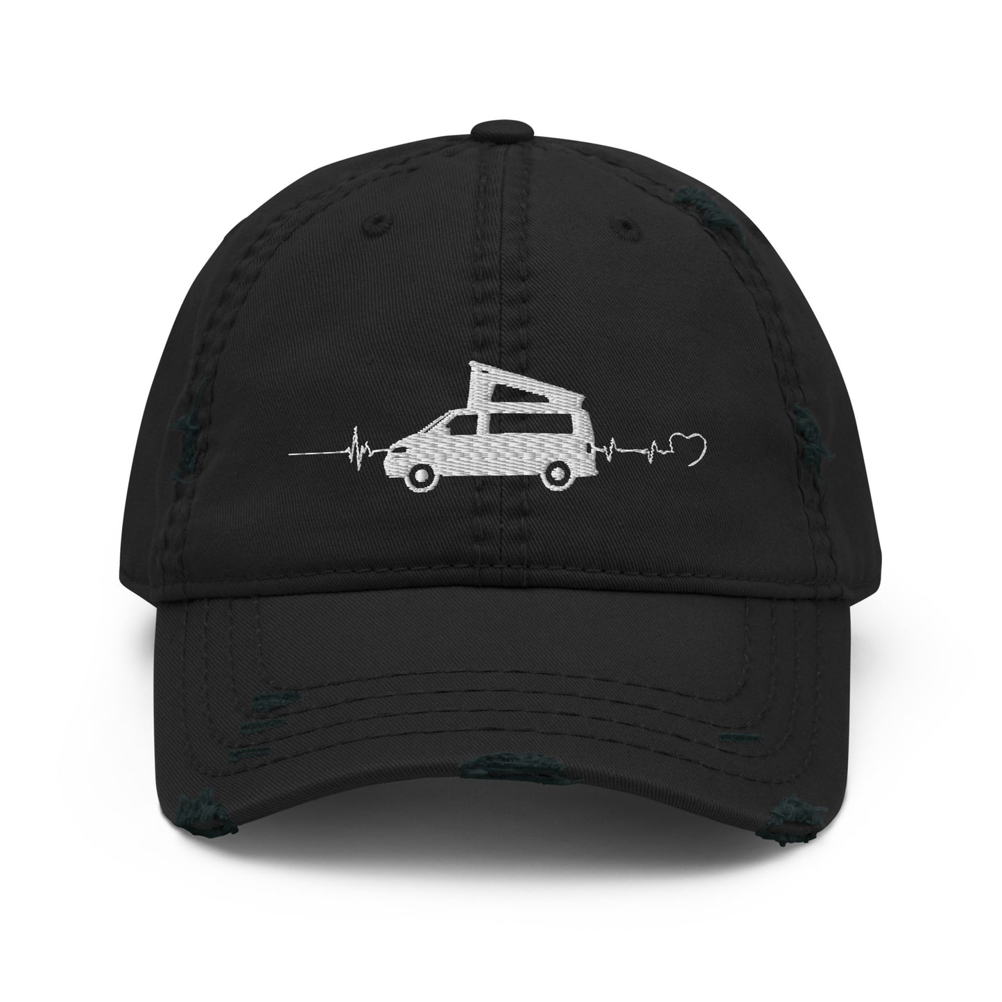 Vanwear Embroidered Baseball Cap - Volkswagen Pop Top Heartbeat - Distressed Finish