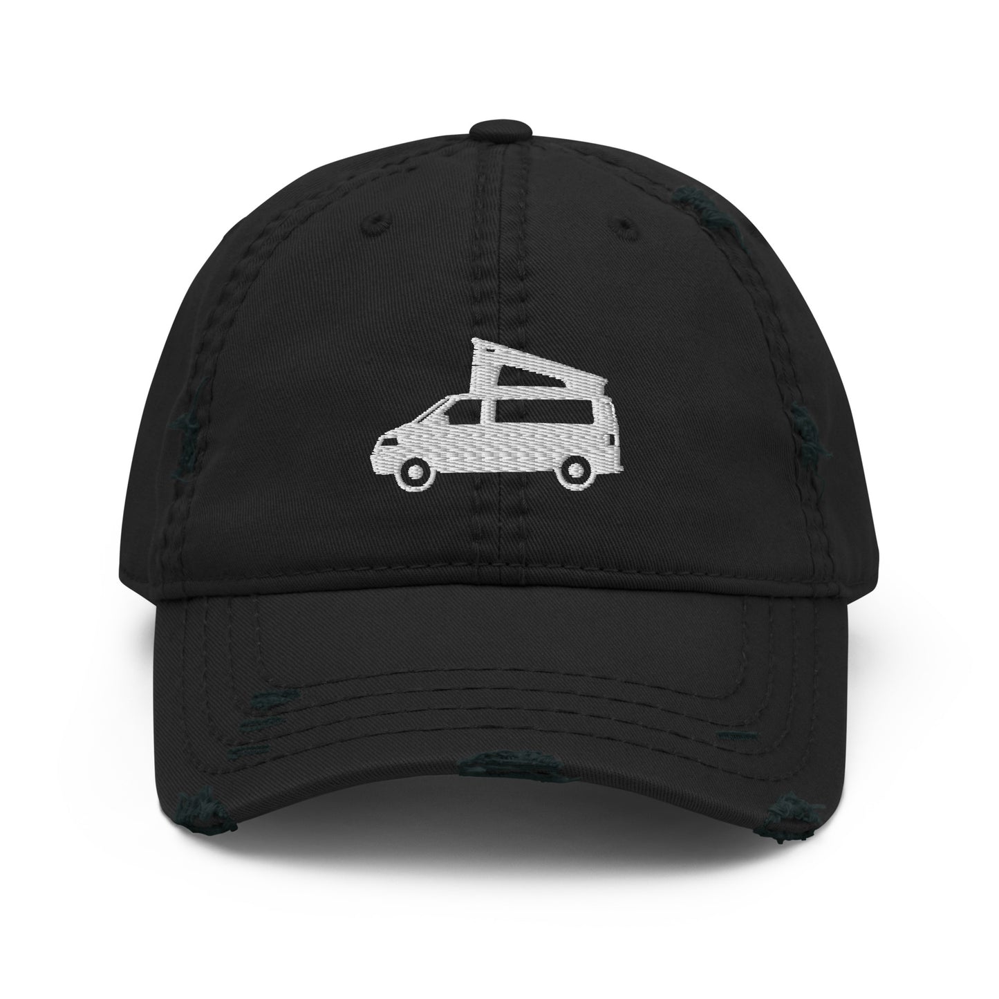 Vanwear Volkswagen Embroidered Campervan Baseball Cap - Pop Top Design - Distressed Finish