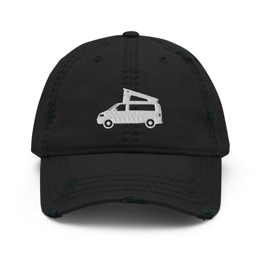 Vanwear Volkswagen Embroidered Campervan Baseball Cap - Pop Top Design - Distressed Finish