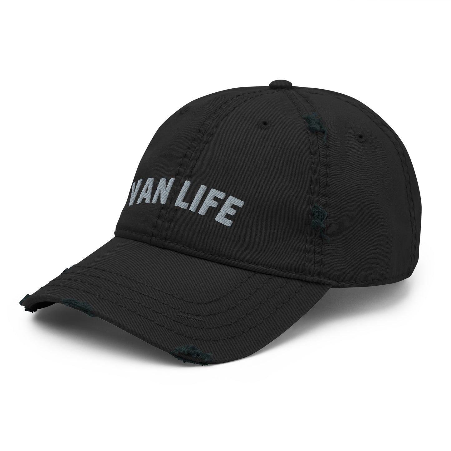 Vanwear Embroidered Van Life Baseball Cap - Grey Text - Distressed Finish