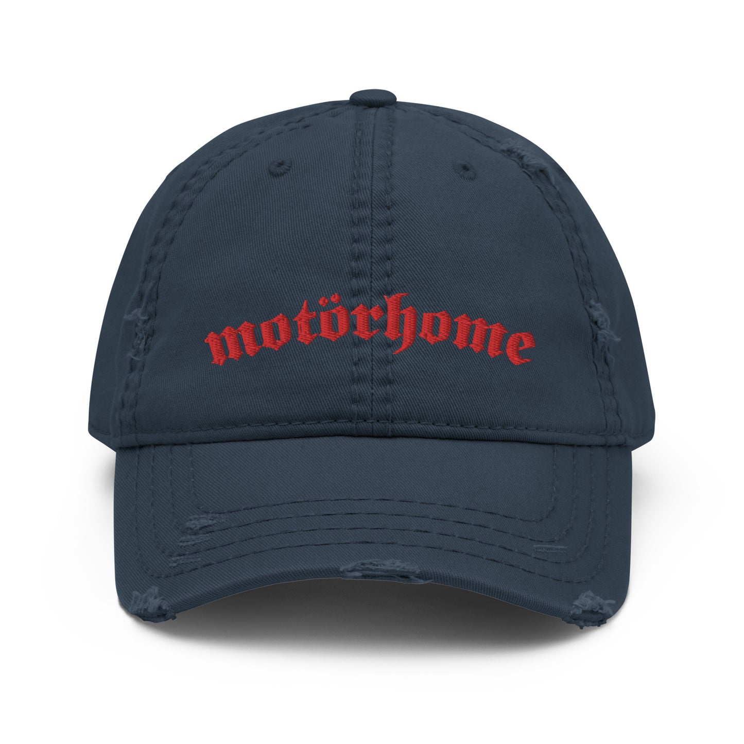 Vanwear Embroidered Motorhome Baseball Cap - Red Text - Distressed Finish