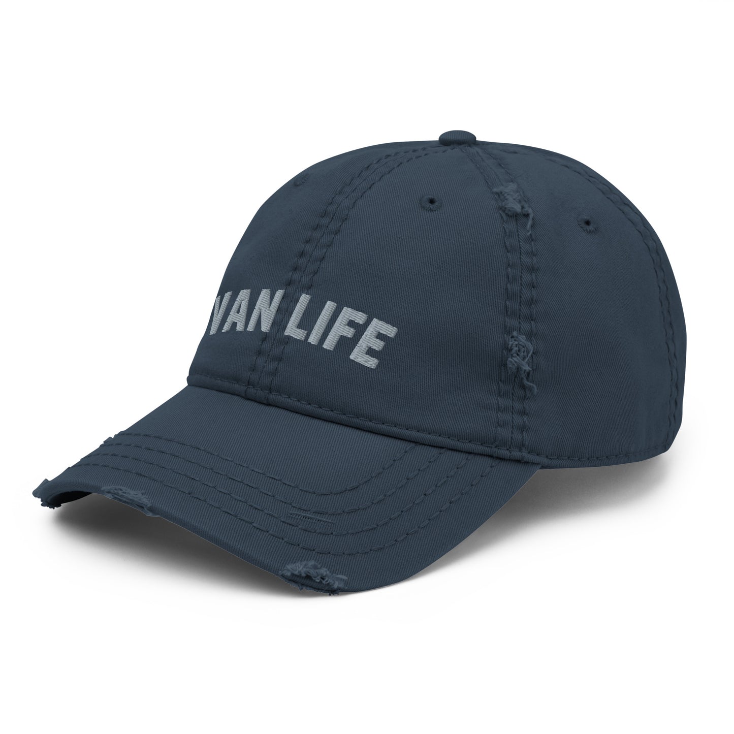 Vanwear Embroidered Van Life Baseball Cap - Grey Text - Distressed Finish