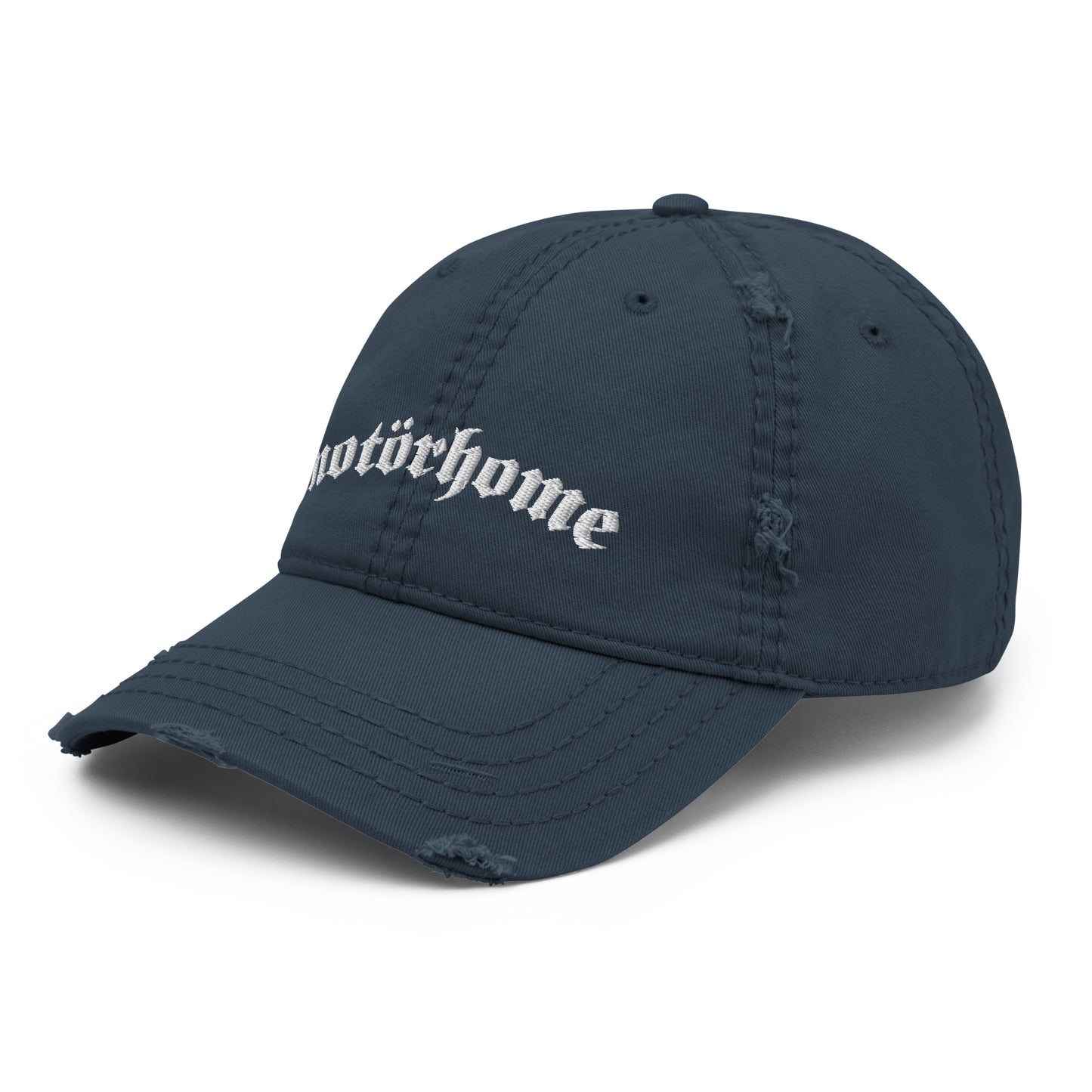 Vanwear Embroidered Motorhome Baseball Cap - White Text - Distressed Finish