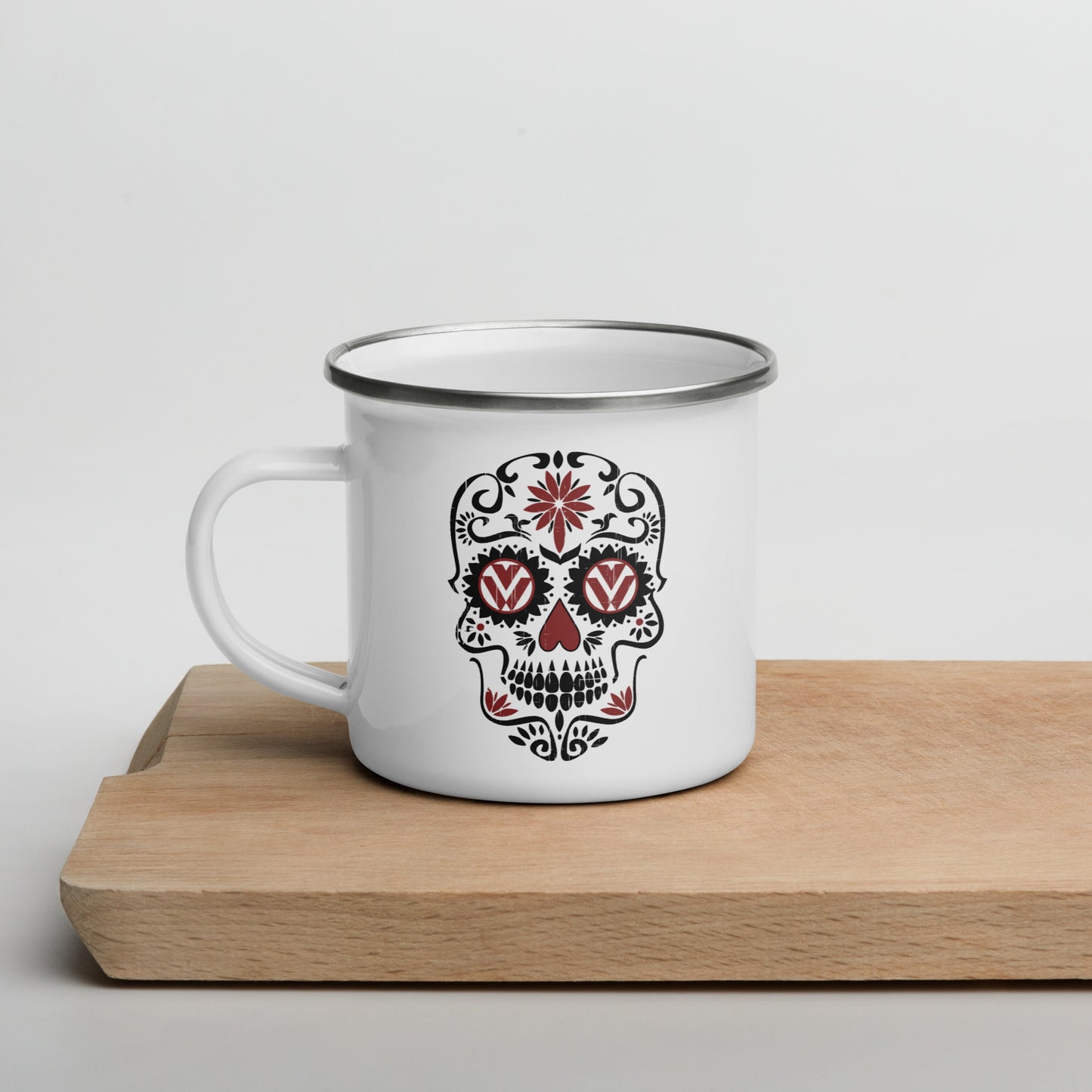 Vanwear Van Life Enamel Travel Mug - VW Candy Skull / Sugar Skull