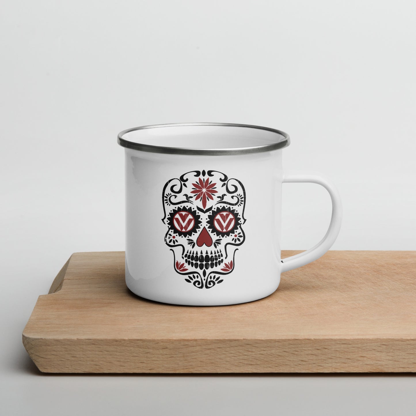 Vanwear Van Life Enamel Travel Mug - VW Candy Skull / Sugar Skull