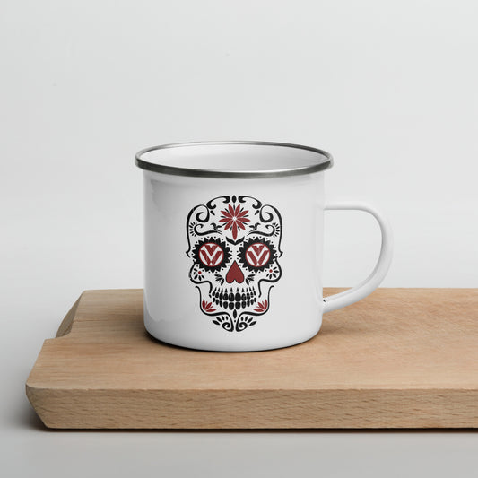 Vanwear Van Life Enamel Travel Mug - VW Candy Skull / Sugar Skull