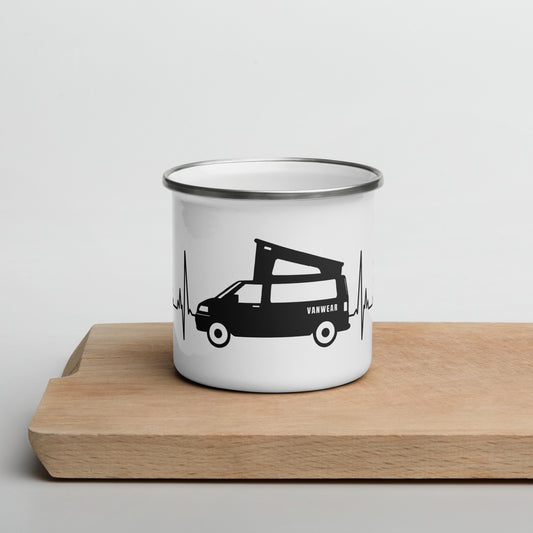 Vanwear Van Life Enamel Travel Mug - VW Pop Top Heartbeat