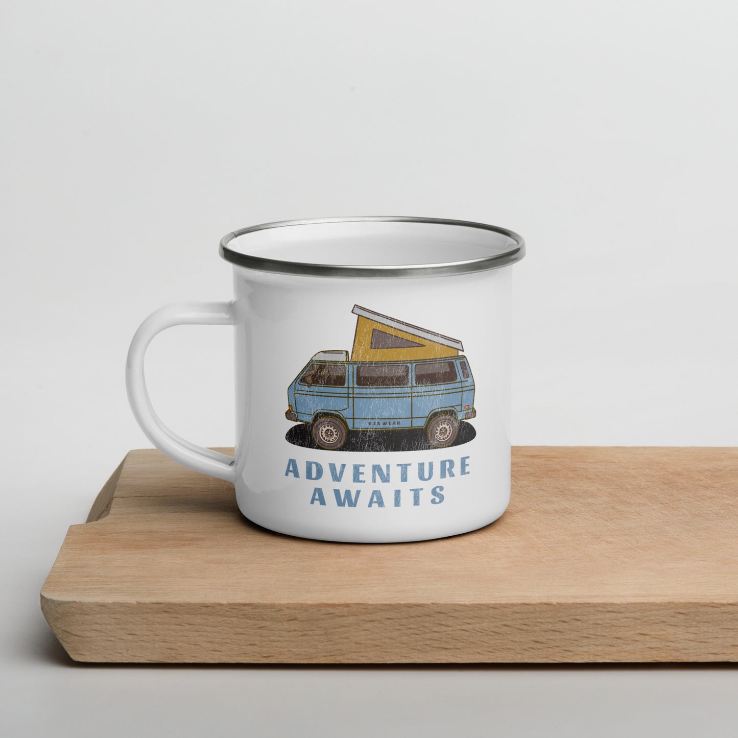 Vanwear Van Life Enamel Travel Mug - Vintage VW T25 Mid Blue
