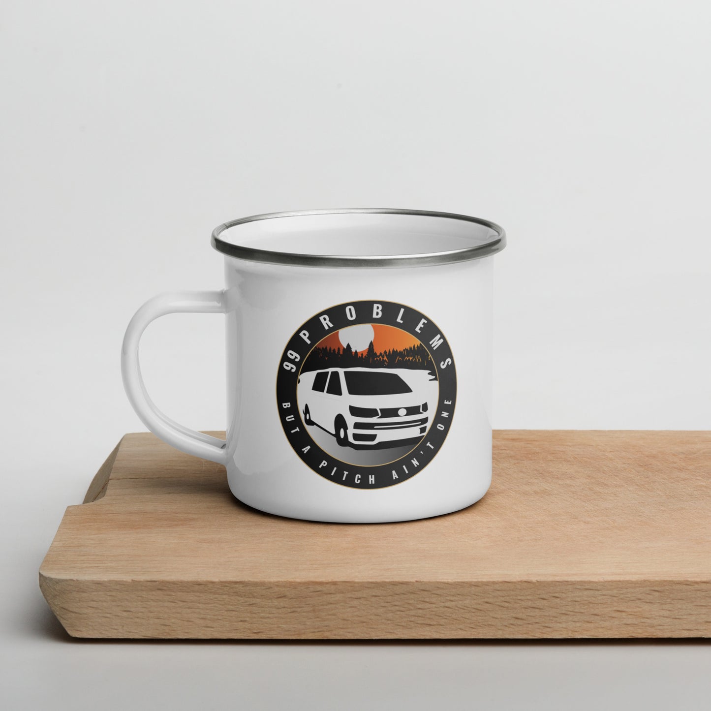 Vanwear Van Life Enamel Travel Mug - 99 Problems Lakeside VW Sunset