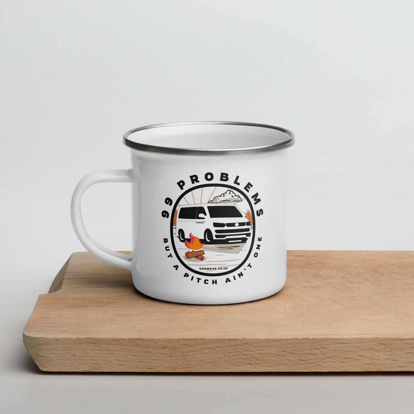 Vanwear Van Life Enamel Travel Mug - 99 Problems VW Fireside