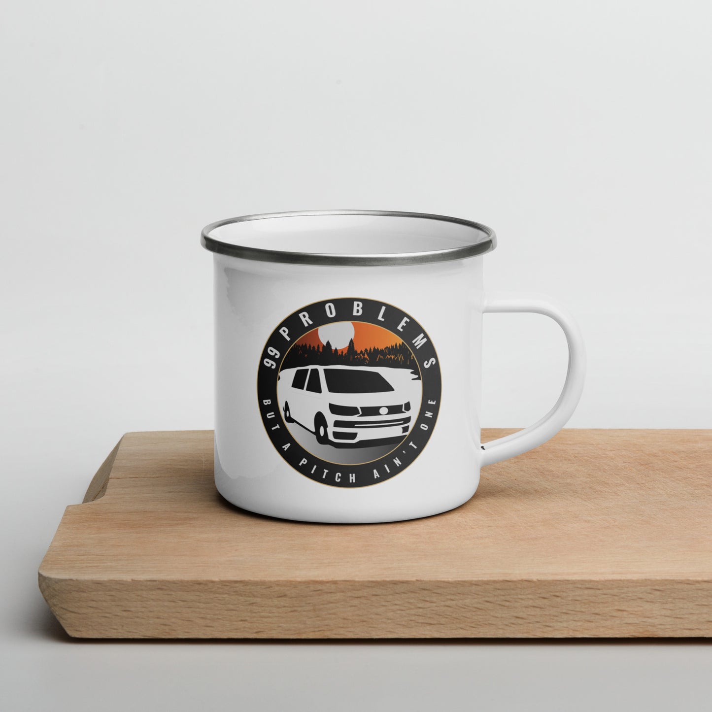 Vanwear Van Life Enamel Travel Mug - 99 Problems Lakeside VW Sunset