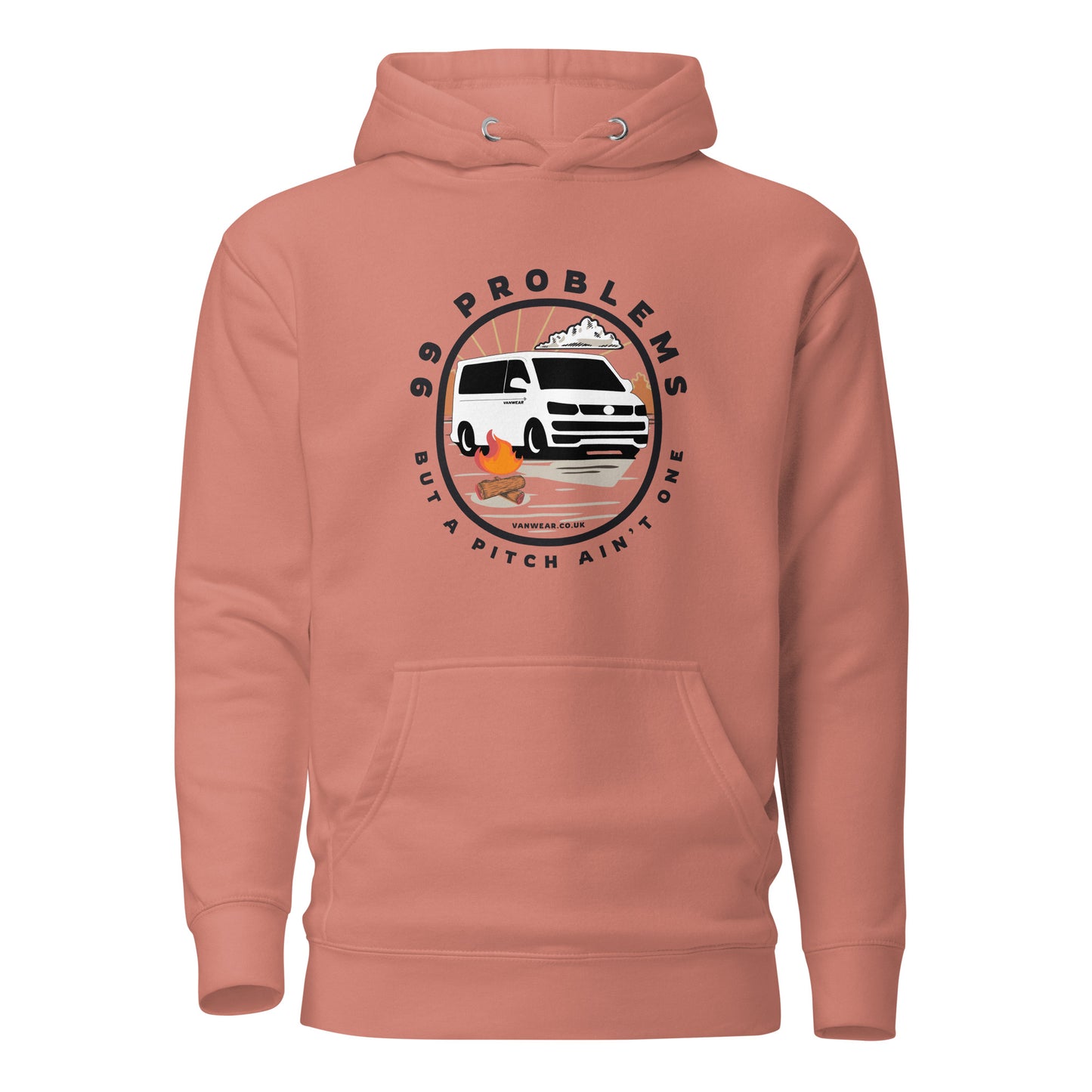 Vanwear 99 Problems VW T5 Campervan Hoodie - Campfire, Black Text