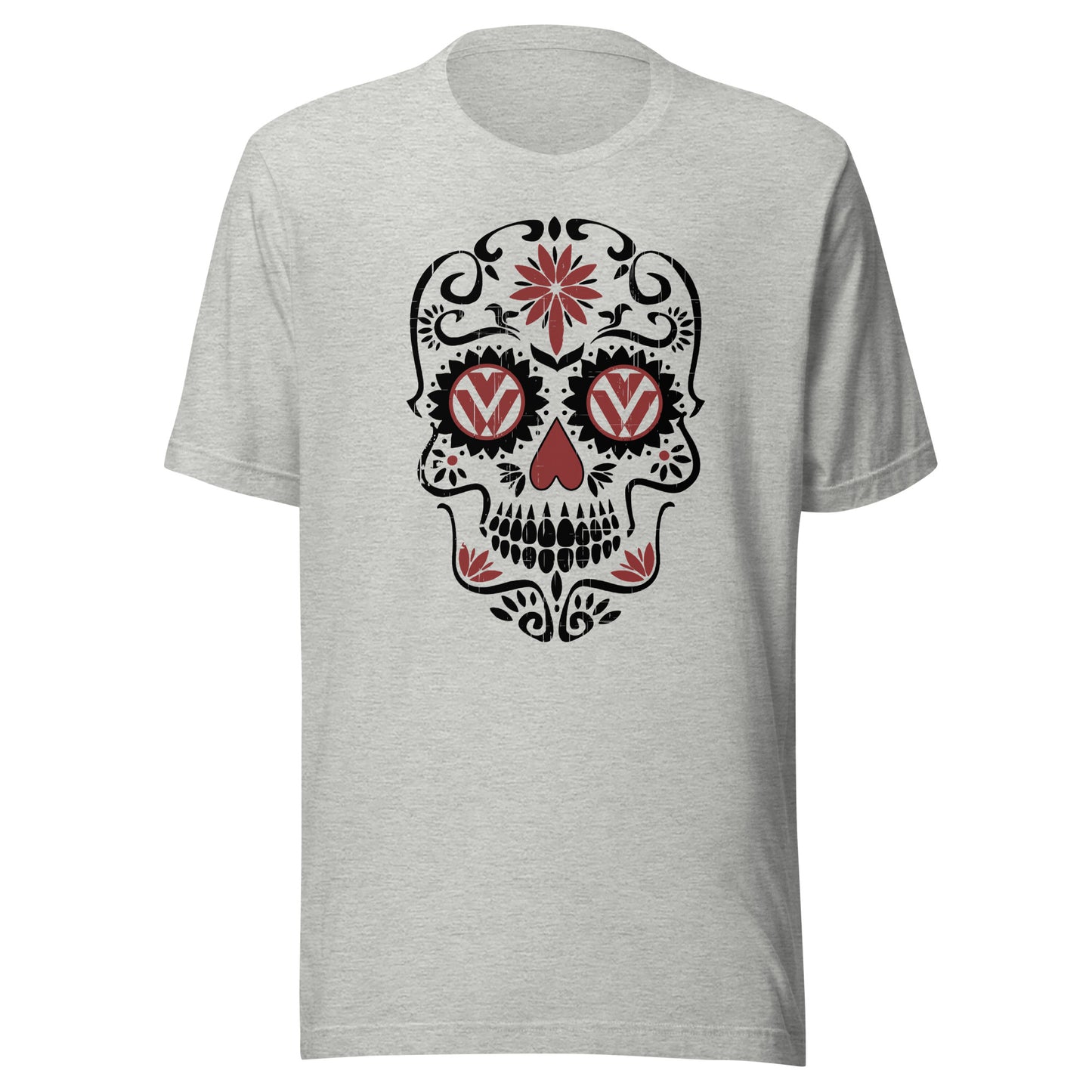 Vanwear Retro Sugar Skull Candy Skull VW T-Shirt - Black & Red