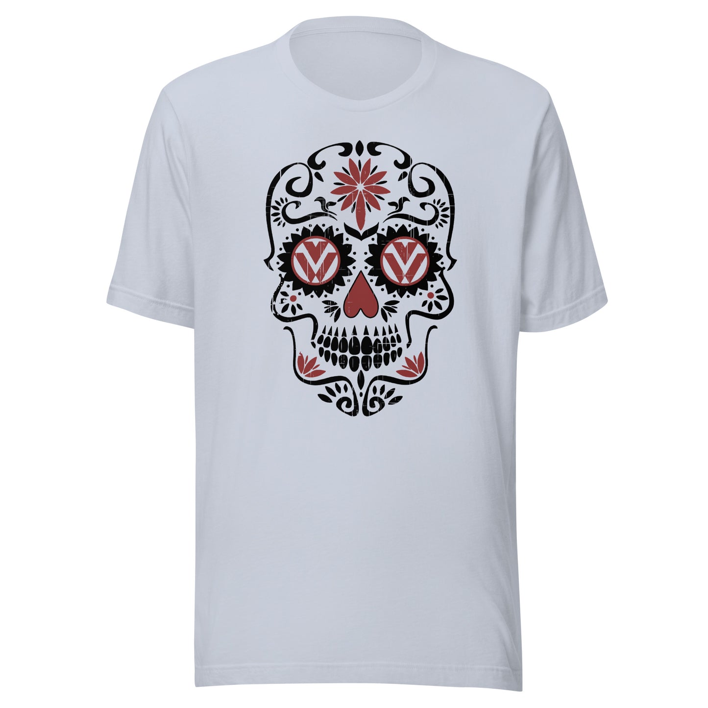 Vanwear Retro Sugar Skull Candy Skull VW T-Shirt - Black & Red