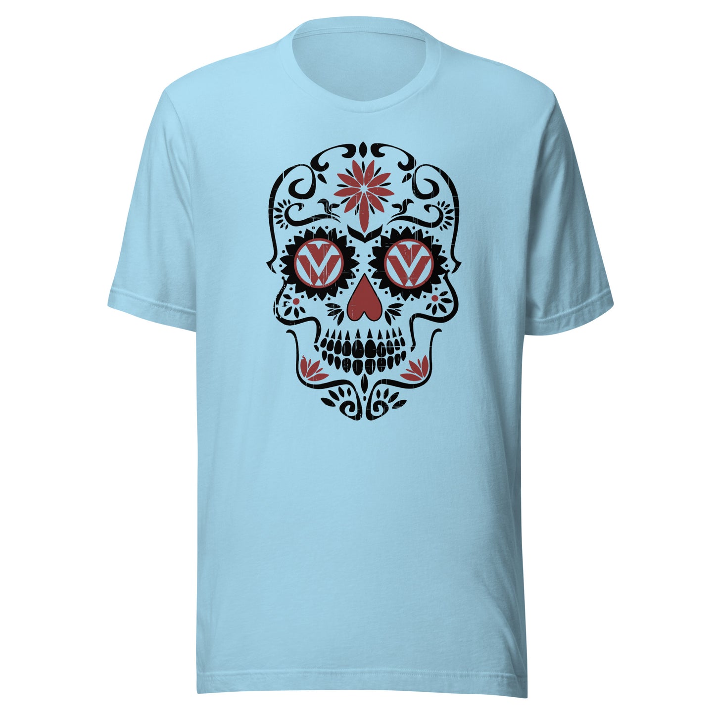 Vanwear Retro Sugar Skull Candy Skull VW T-Shirt - Black & Red