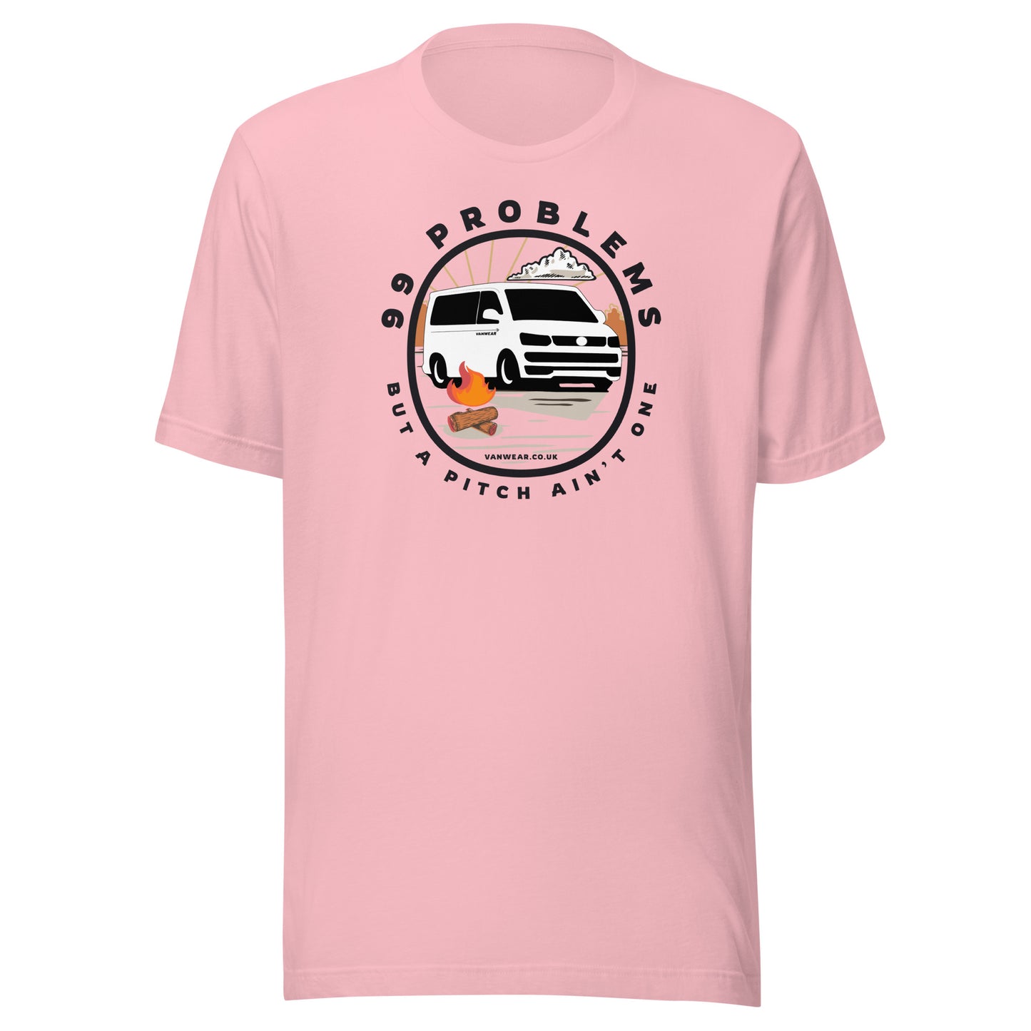 Vanwear 99 Problems VW T5 Campervan T-Shirt - Campfire, Black Text