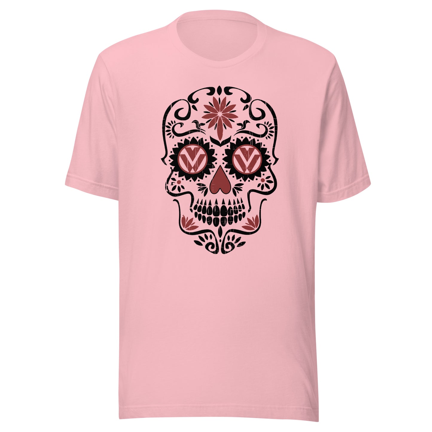 Vanwear Retro Sugar Skull Candy Skull VW T-Shirt - Black & Red