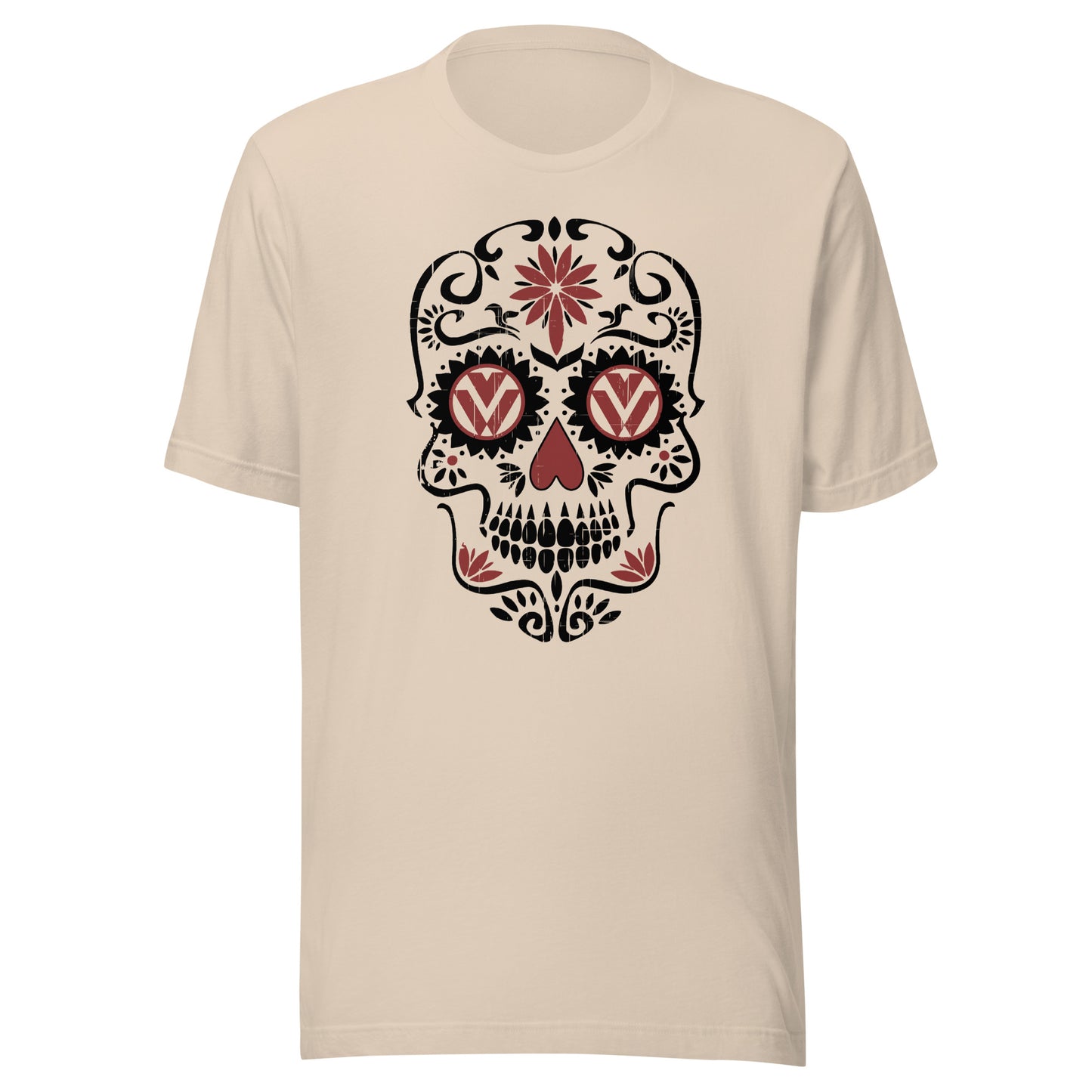 Vanwear Retro Sugar Skull Candy Skull VW T-Shirt - Black & Red