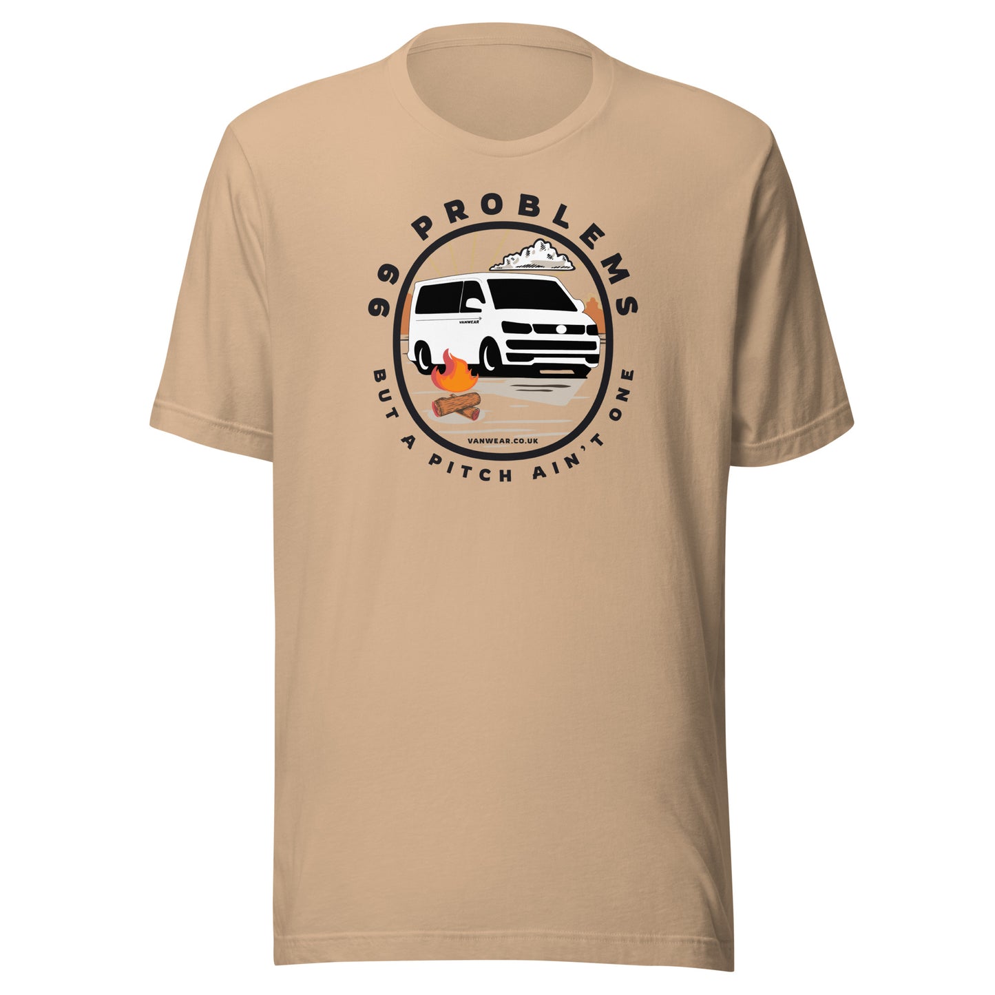 Vanwear 99 Problems VW T5 Campervan T-Shirt - Campfire, Black Text