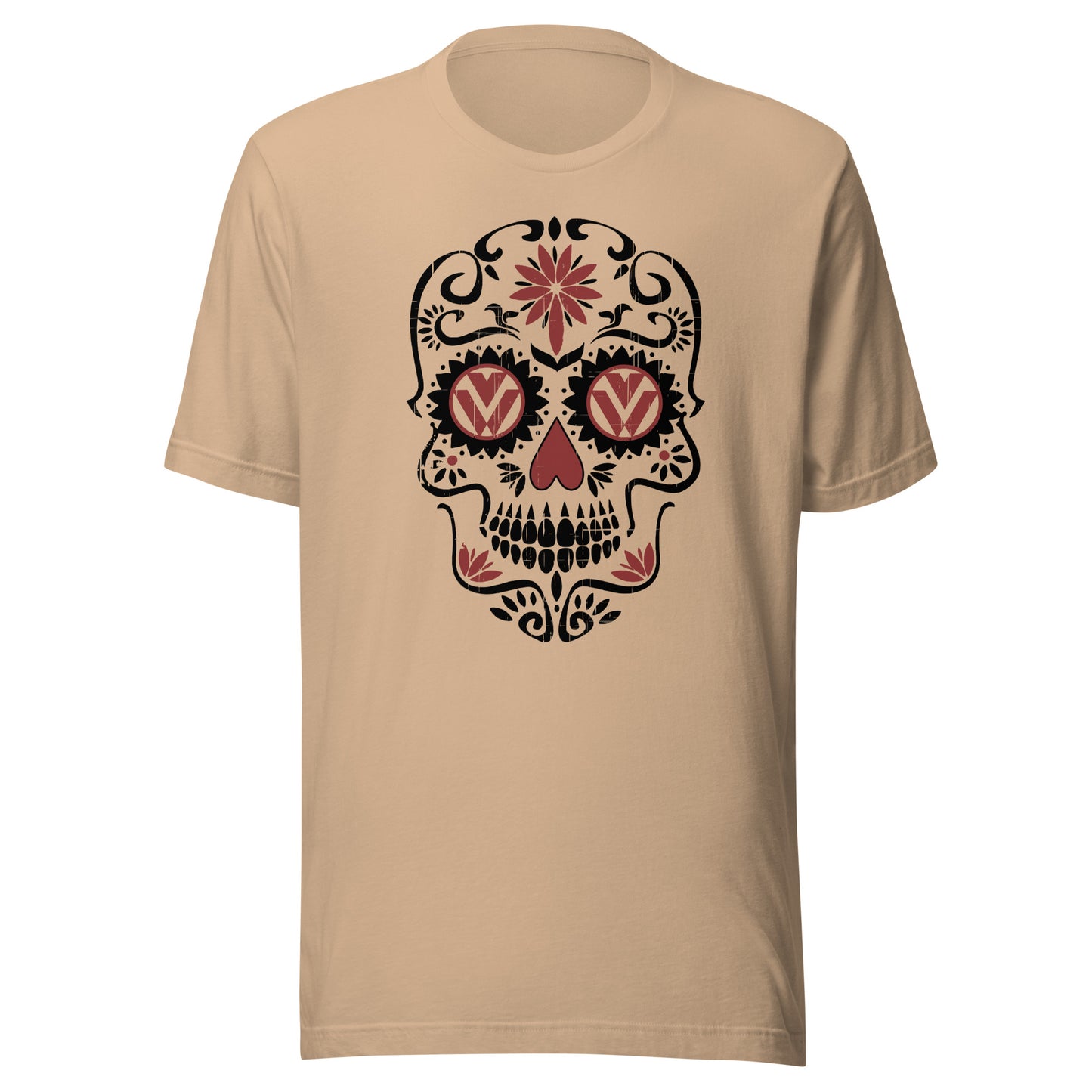 Vanwear Retro Sugar Skull Candy Skull VW T-Shirt - Black & Red