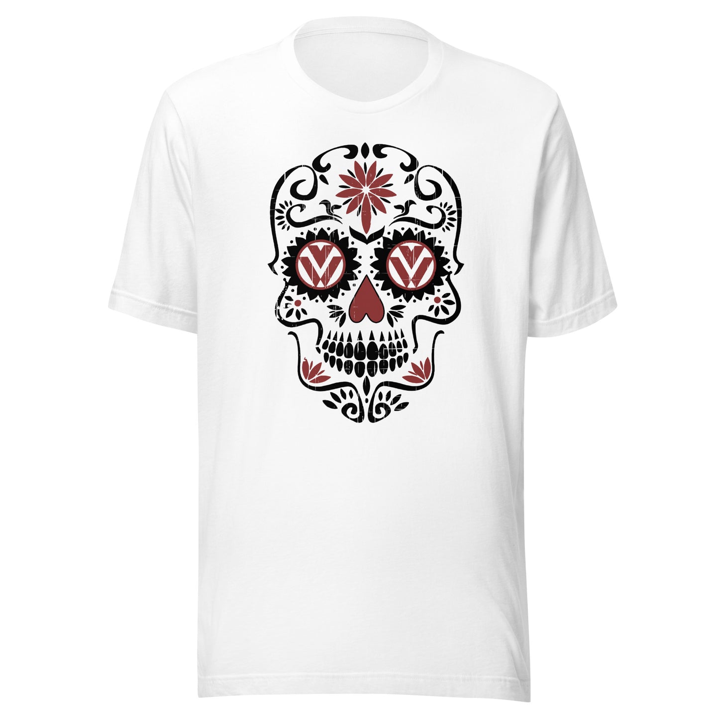 Vanwear Retro Sugar Skull Candy Skull VW T-Shirt - Black & Red
