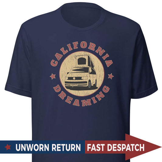 [Small] Vanwear California Dreaming Unisex VW T5, T6 Van Life Campervan T-Shirt - Unworn Return (FREE 24hr despatch)