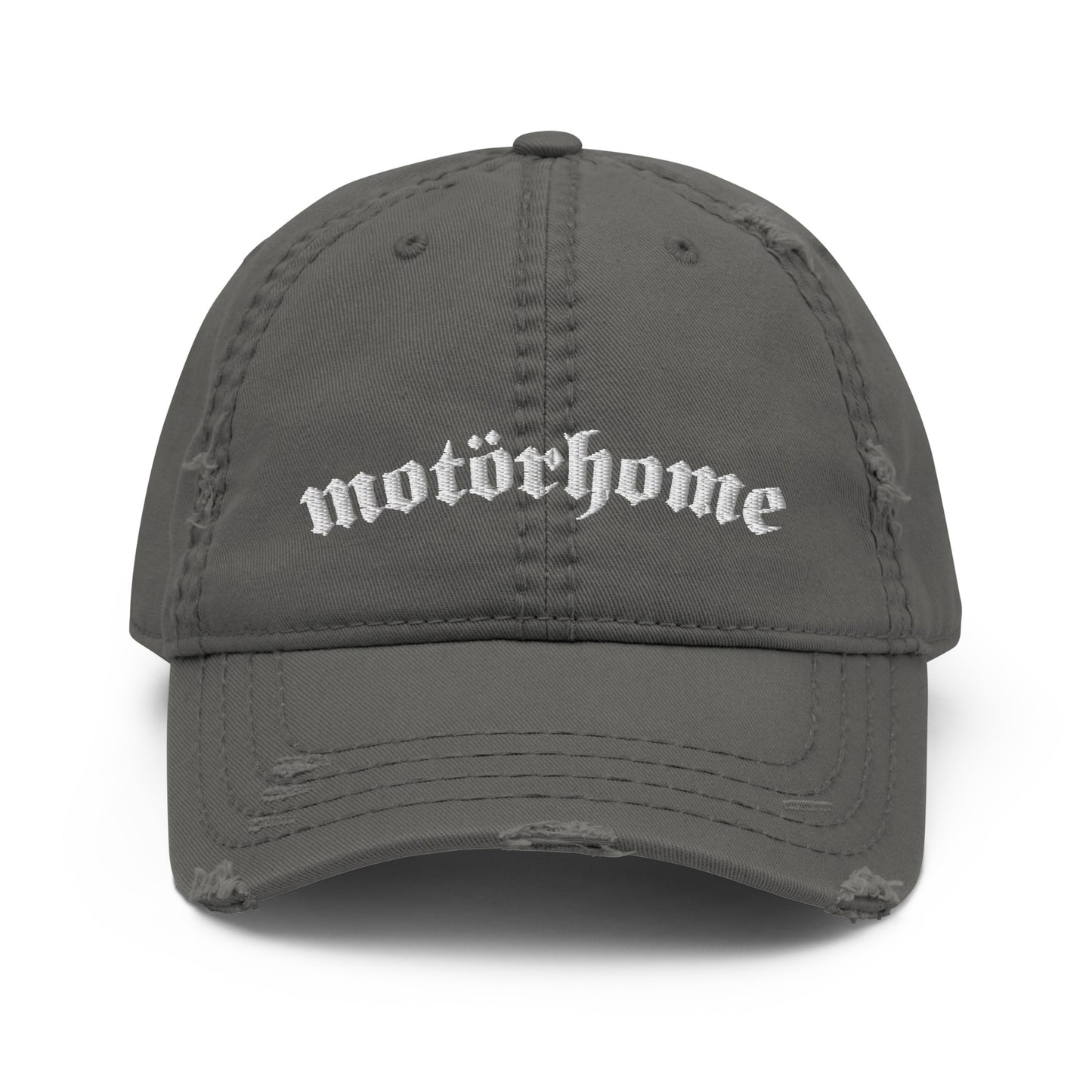 Vanwear Embroidered Motorhome Baseball Cap - White Text - Distressed Finish