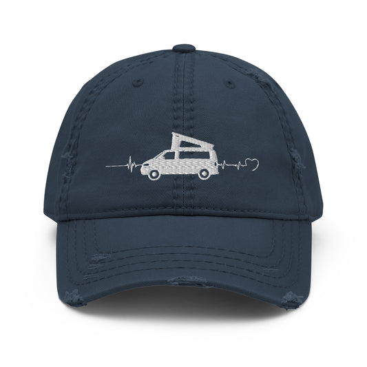 Vanwear Embroidered Baseball Cap - Volkswagen Pop Top Heartbeat - Distressed Finish