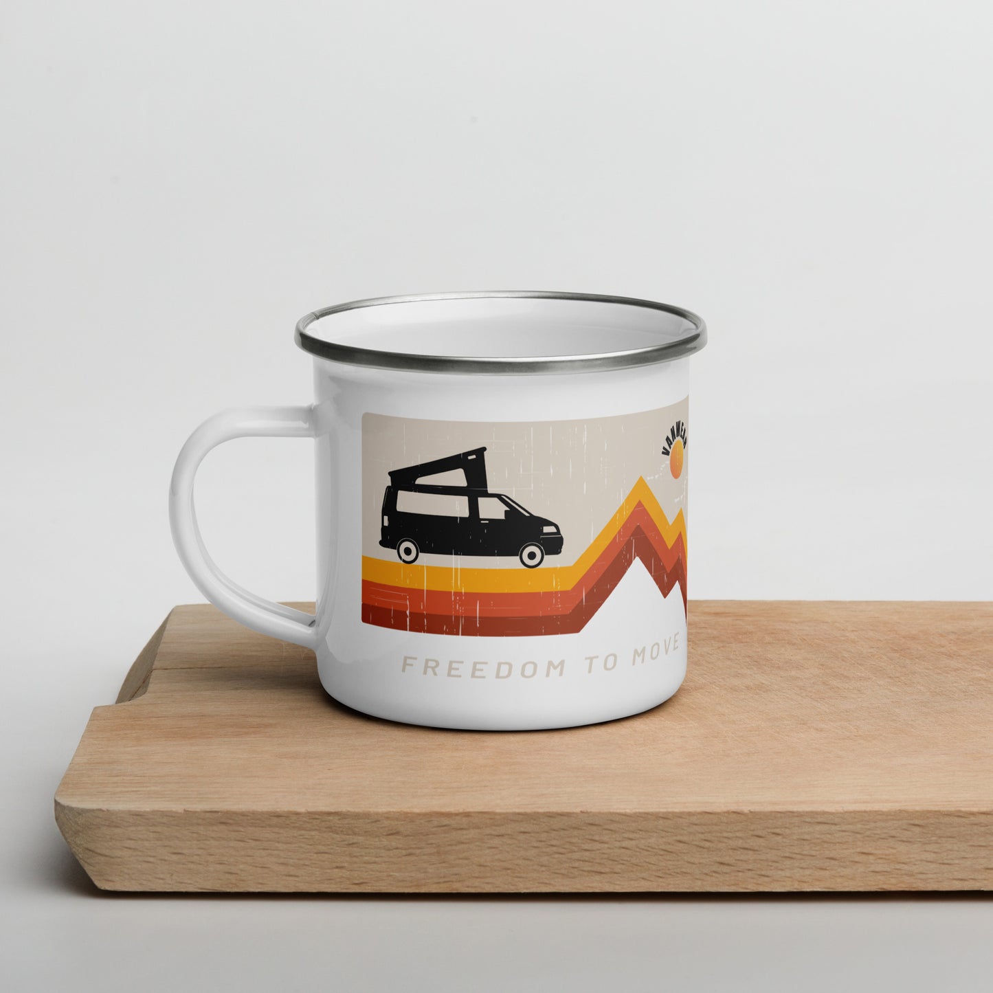 Vanwear Van Life Enamel Travel Mug - VW Mountain Explorer Sun