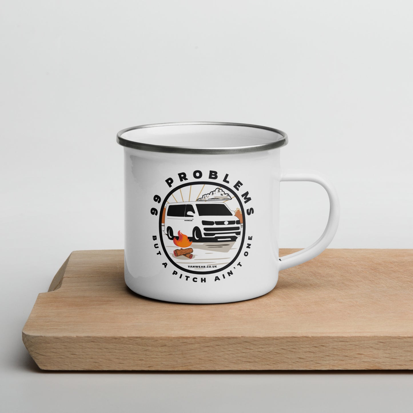 Vanwear Van Life Enamel Travel Mug - 99 Problems VW Fireside