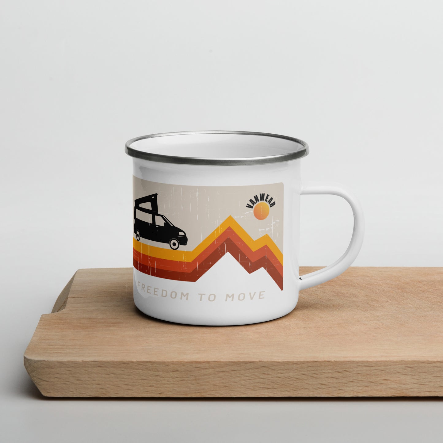 Vanwear Van Life Enamel Travel Mug - VW Mountain Explorer Sun