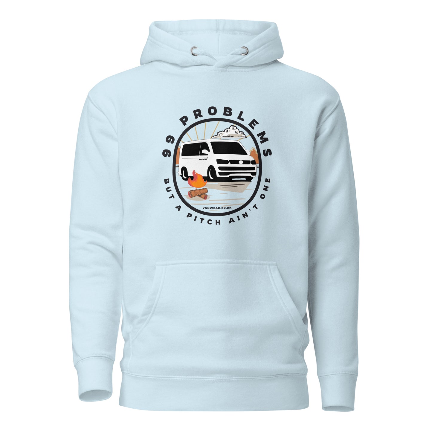 Vanwear 99 Problems VW T5 Campervan Hoodie - Campfire, Black Text