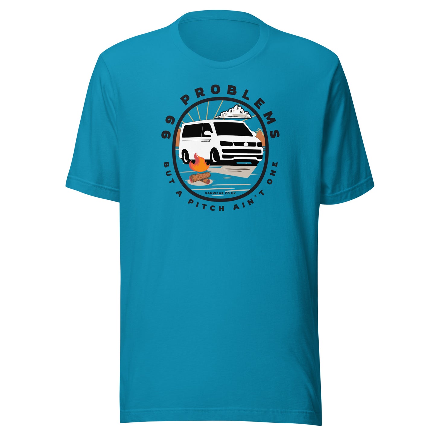 Vanwear 99 Problems VW T5 Campervan T-Shirt - Campfire, Black Text