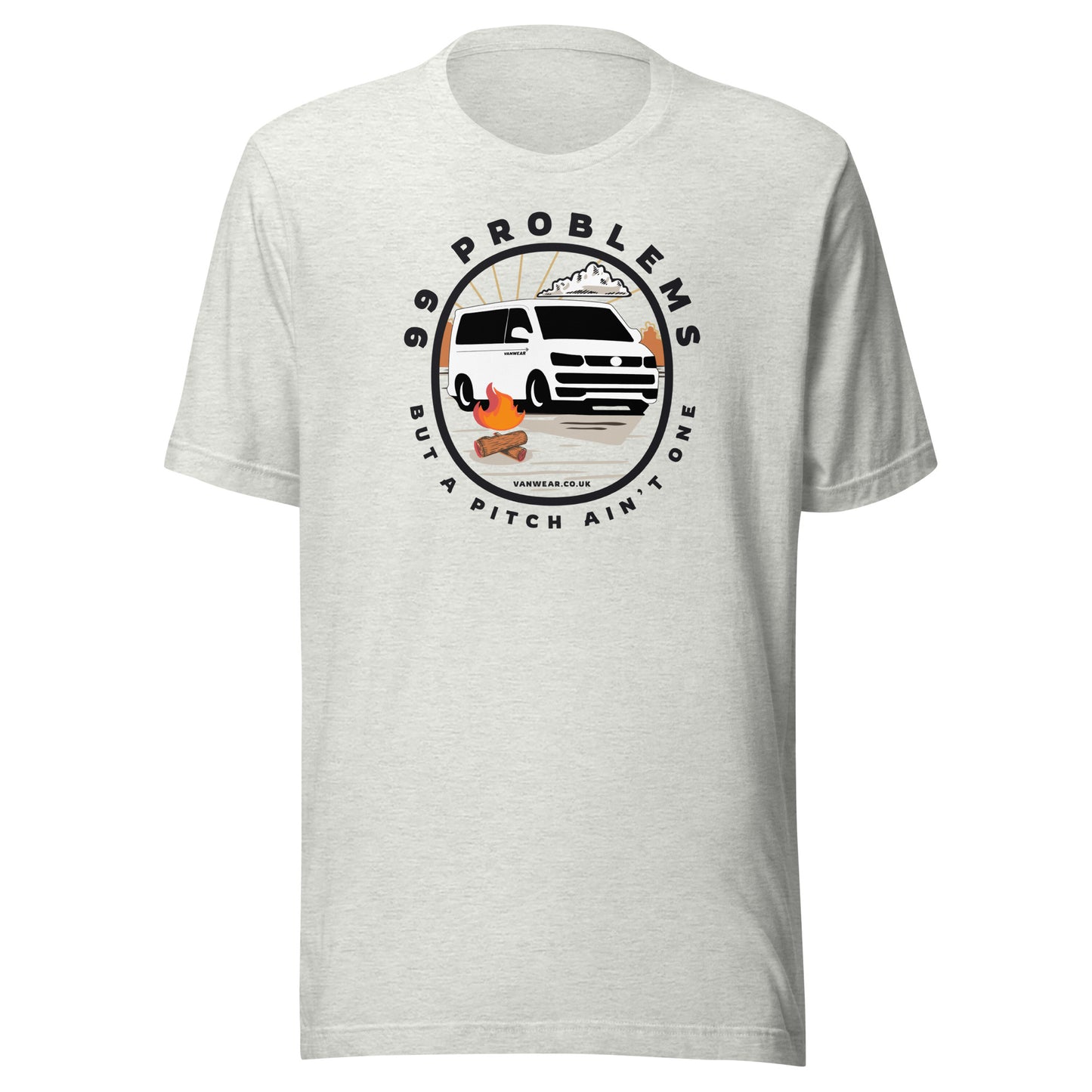 Vanwear 99 Problems VW T5 Campervan T-Shirt - Campfire, Black Text