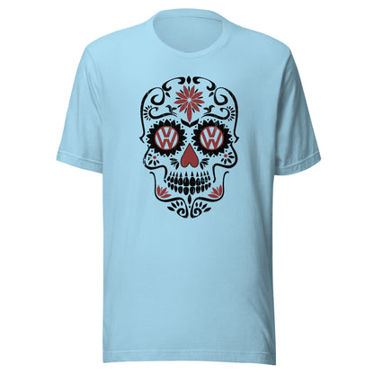 Vanwear Sugar Candy Skull VW Campervan T-Shirt - Black Outline